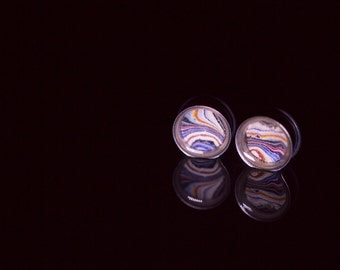 18mm Ear Tunnels, Fordite Jewelry, Detroit Agate gifts, Michigan Material, Unique presents, Body Modification jewelry, One of a kind, paint