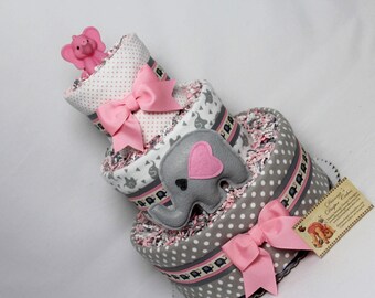 Elephants Baby Diaper Cake Girls Pink and Gray and others Shower Gift or Centerpiece