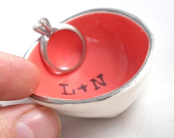 custom wedding ring dish or engagement ring holder, silver or gold rim, bridal shower gift, wedding gift, CHOOSE FROM 14 COLORS ,