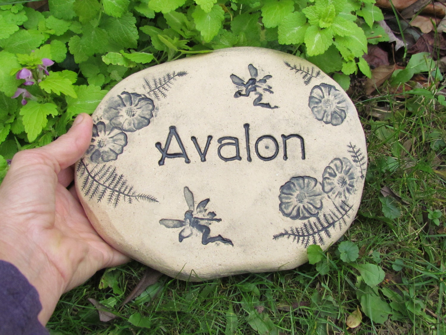 Personalized Garden stone plaque. Outdoor Garden Art. Garden