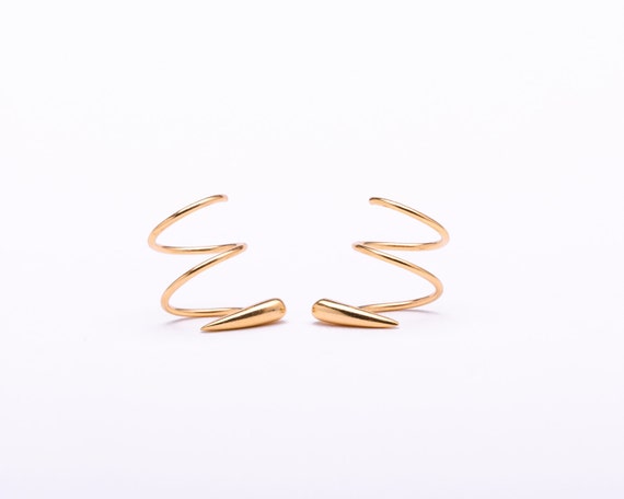 Double Hoop Tusk Earrings Sterling Silver Gold Plated Spiral