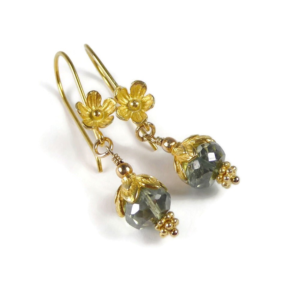 Green Quartz Earrings Green Stone Gold Vermeil Earrings