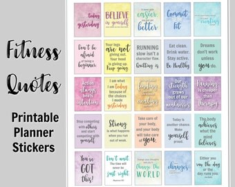 Printable Fitness Planner Stickers, Motivational quotes, fits Happy Planner and Erin Condren boxes, Digital Download, Planner accessories