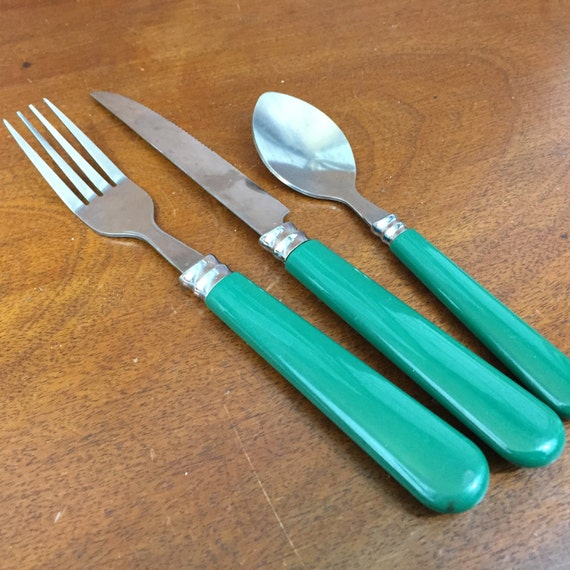 Green Handle GIBSON 18 10 Vintage Silverware Stainless