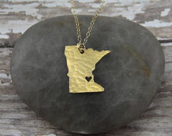 Gold Minnesota State Necklace - I Heart Minneapolis Necklace - Gold Minnesota Necklace - Gold Minnesota Pendant