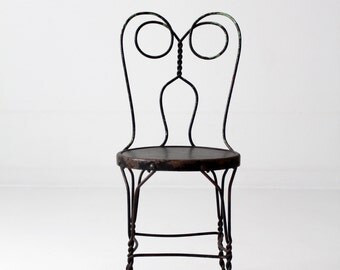 vintage ice cream parlor chair, black iron cafe chair, metal bistro chair