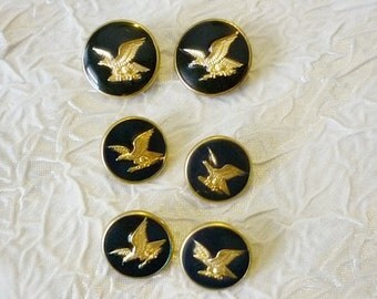 6 Eagle Enamel Brass Buttons-Vintage Eagle Buttons