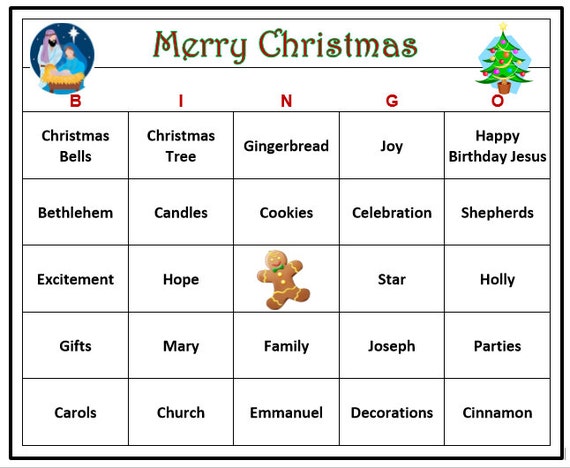 Christian Christmas Party Bingo Game Holiday Activity with a