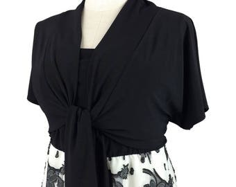 Black Plus Size Bolero / Cute bolero jacket w/ short kimono style and tie front / Trendy shrug / Plus size clothing xl - 1x - 2x - 3x - 4x