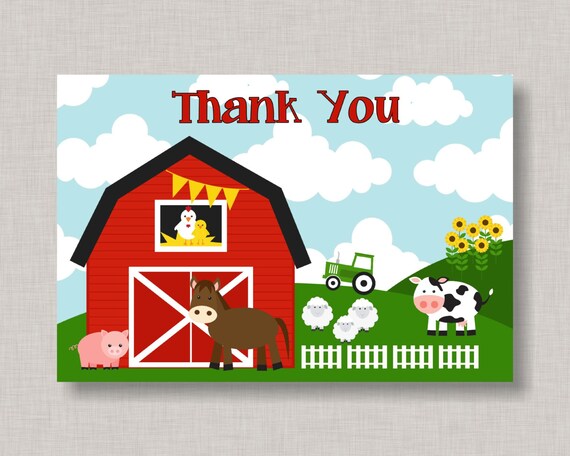 Farm Thank You Card, Barnyard Thank You Card, Farm Birthday, Farm Party ...
