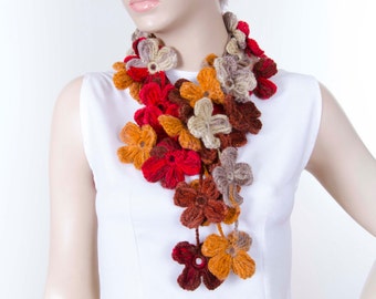 crochet flower lariat scarf ,