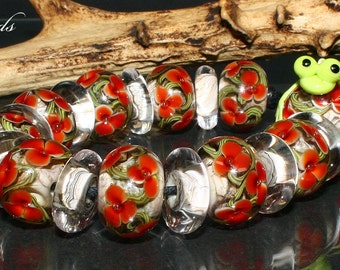 AV-Beads handmade Lampwork Flowerbeadset SRA