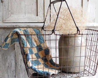 Vintage Industrial Wire Basket with Handles, Industrial Storage Decor