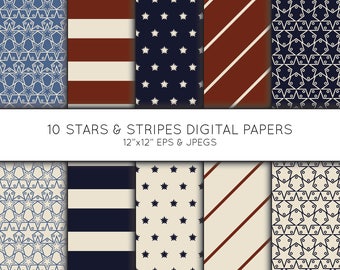 Vintage American Flag Digital Paper Clipart backgrounds—Seamless Patterns—Clip Art Set—Commercial Use—Digital Download Art—Vector Graphics