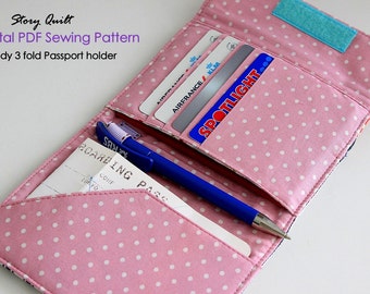 Quick and easy PDF SEWING PATTERN Handy 3 fold passport holder | Passport holder | Travel wallet | travel purse | Travel organizer
