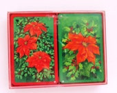 Vintage Hallmark Double Deck Christmas Playing Cards - Red Poinsettias - Holiday Poker Bridge Card Games - Card Party - Stocking Stuffer