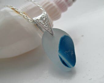Blue End Of Day Sea Glass Sterling Silver Necklace