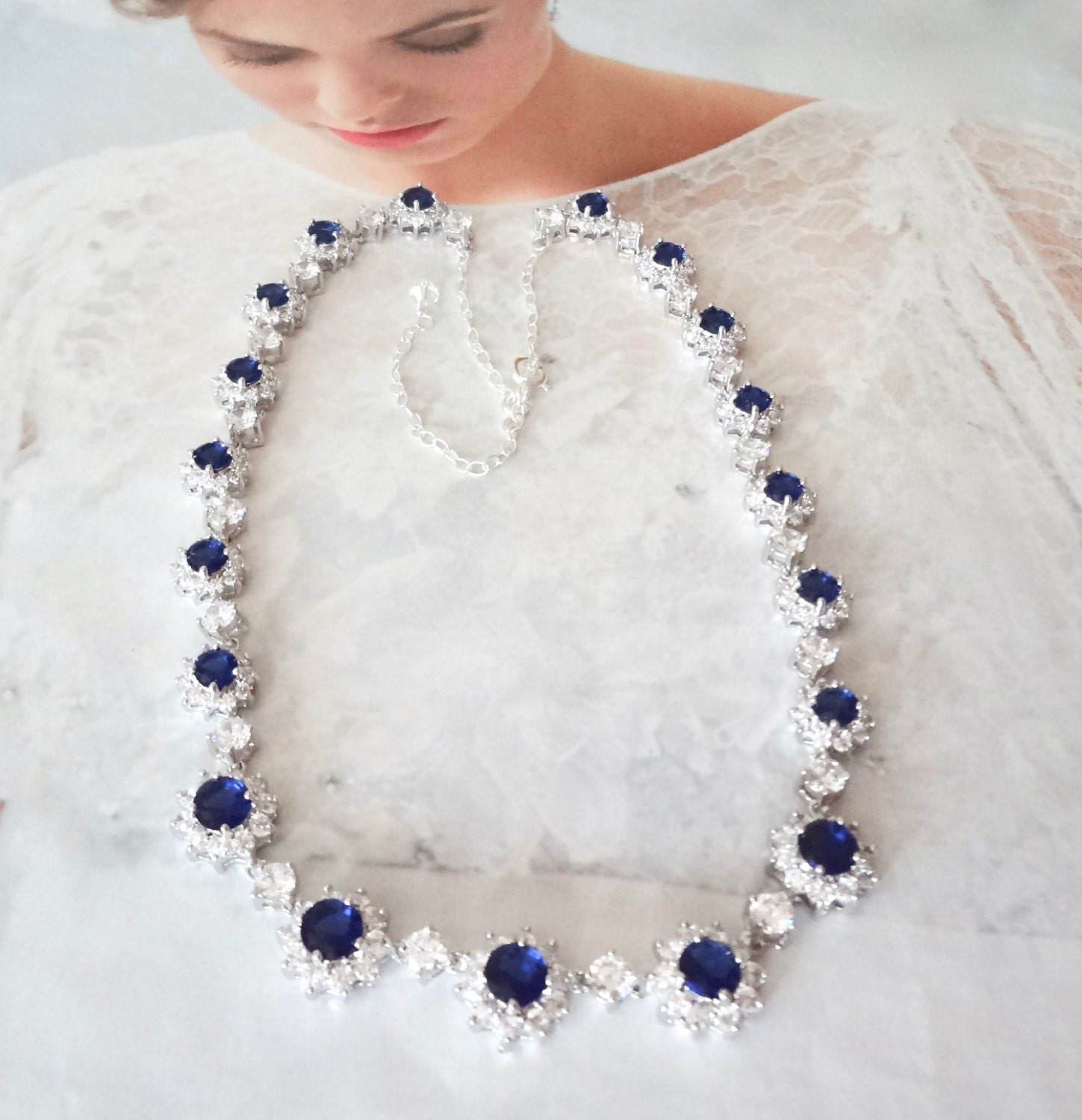 blue sapphire wedding necklace