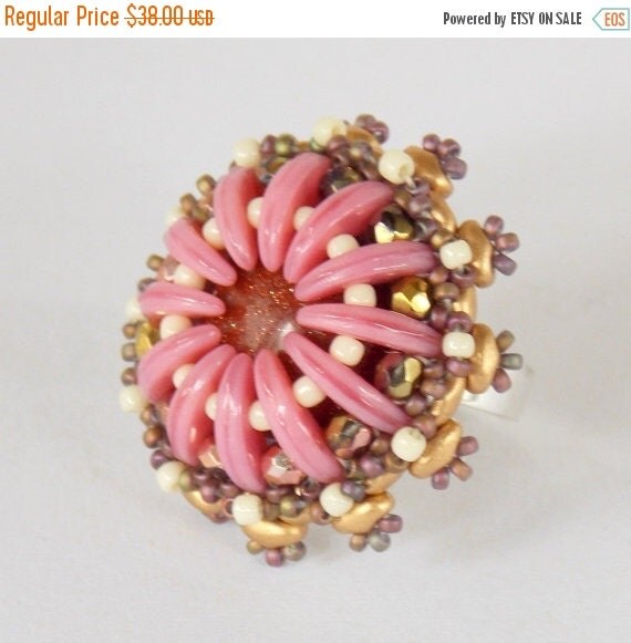 Spring sale RingBead embroidery Seed beads jewelry by Vicus