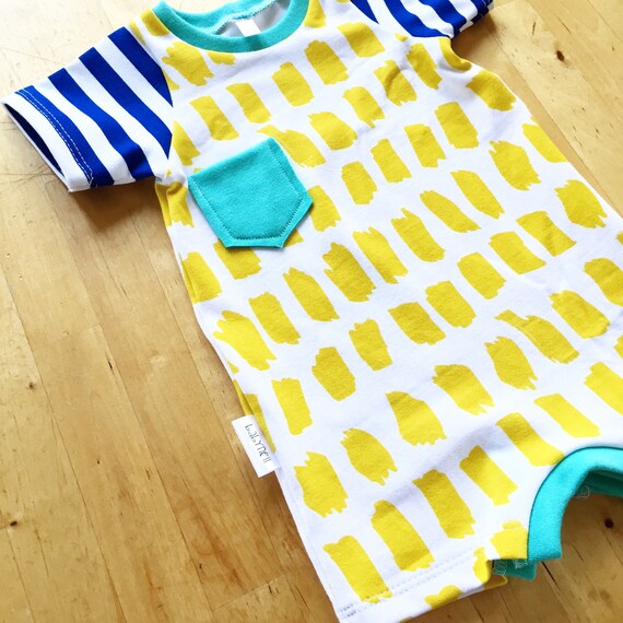 Baby boys or girls shorts romper. modern. Yellow and by BabyNell