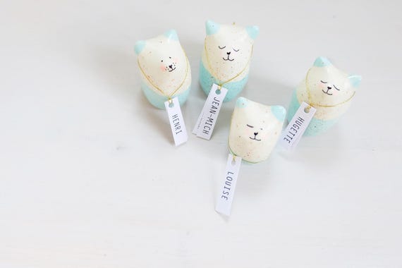 Small cat miniature Pastel blue in Clay