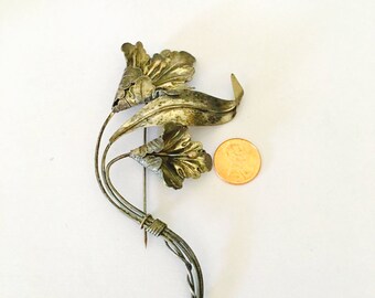 Large Flower Brooch, Antique Sterling Silver, Stamped, Elegant, Clearance SALE, Item No. S070