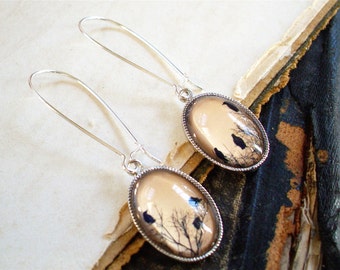 Crow Earrings in Silver - Raven Earrings - Blackbird - Magpie
