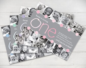 Timeline Light Ombre 1st Birthday Invitation (Boy or Girl) - Digital File
