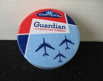 Vintage~ CARTER'S GUARDIAN~ Typewriter Ribbon Tin, airplane graphics