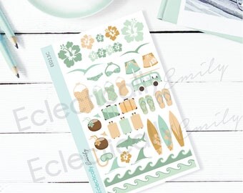 Beach Wave Mini Deco Sticker Kit | Beach Stickers | Summer Stickers | Summer Stickers for use with ERIN CONDREN Life Planner K013 Deco