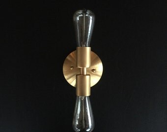 Draper Collection . Double Light Brass Wall Sconce . Mid Century Inspired . Modern Minimalist