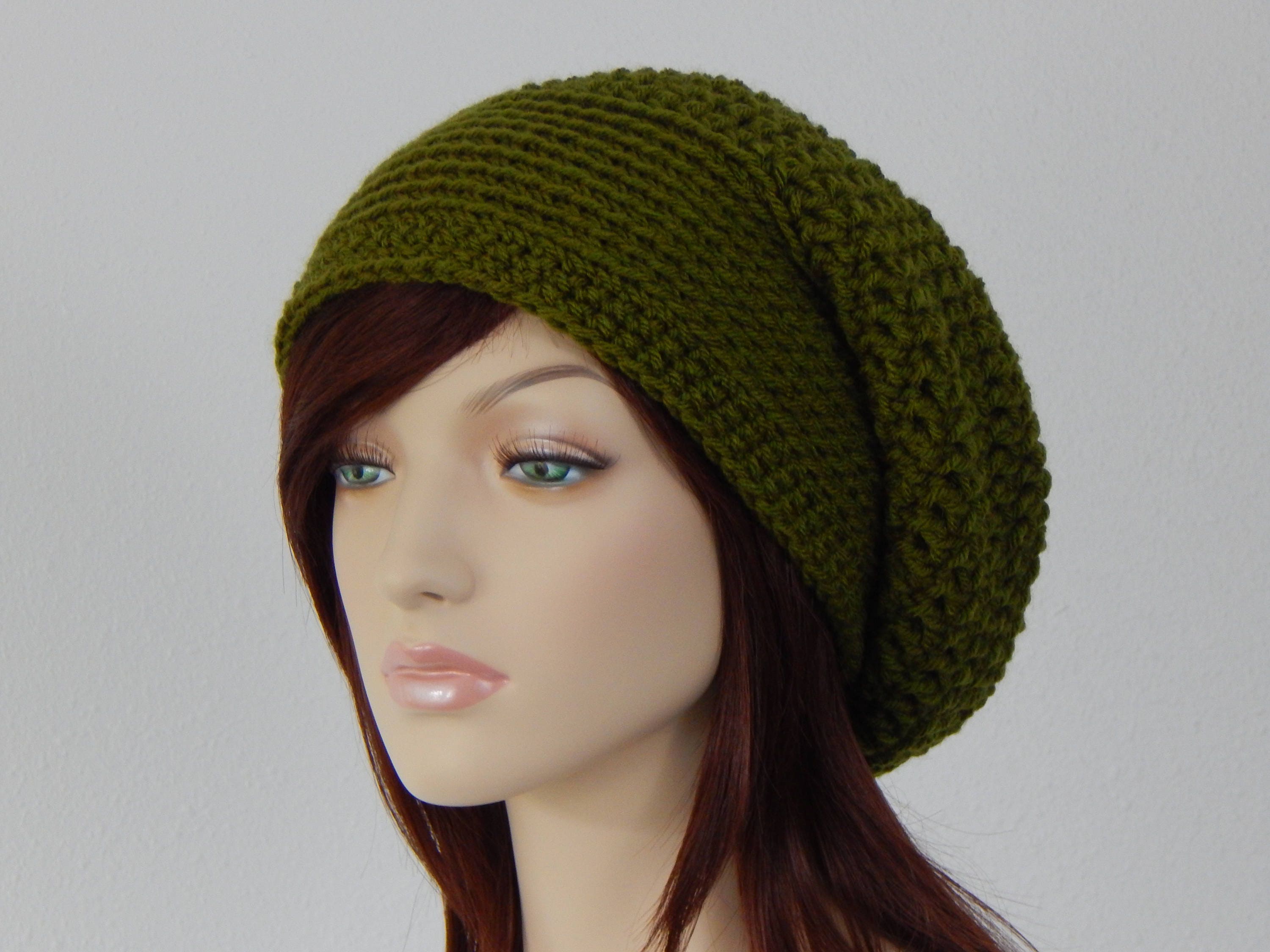 Olive Green Slouch Hat Green Slouchy Beanie Green Womens