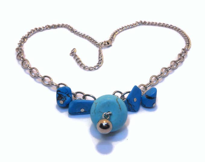 FREE SHIPPING Turquoise necklace, faux turquoise drop, blue nuggets, silver chain