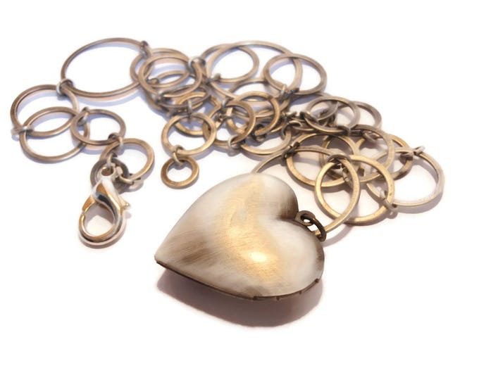 SALE Silver heart locket necklace, handmade antiqued silver plated heart locket pendant & silver plated circle link chain, swirled enamel...