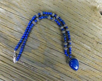 Lapis and silver pendant necklace