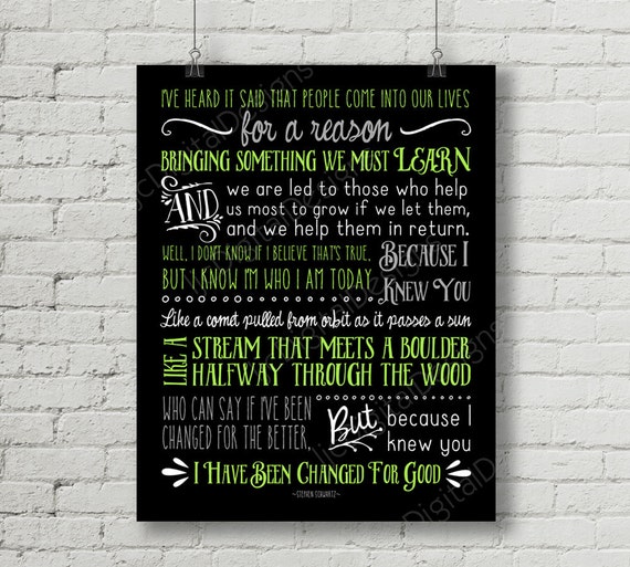 Printable Wicked Broadway Musical Lyrics For Good Digital Word