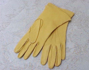Beautiful Pair of Vintage Kid Skin Gloves in Butternut Gold Color