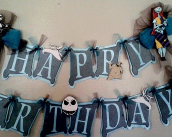 Nightmare before Christmas Happy Birthday Banner Jack Skellington Sally Oogie Boogie Zero Happy Birthday Banner