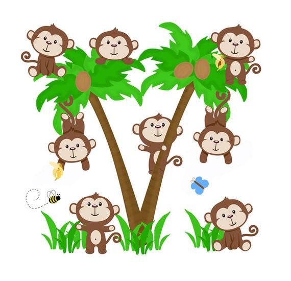 MONKEY PALM TREE Decal Wall Art Safari Nursery Decor Jungle