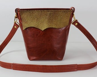 Orange Hobo Shoulder Leather Bag, Gold Embossed Leather Bag, Bags and Purses Leather Bags. Handmade Leather Bags, Made in USA Leather Bags