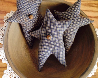 Set of 3 Primitive Blue Checked Homespun Star Bowl Fillers/Tucks