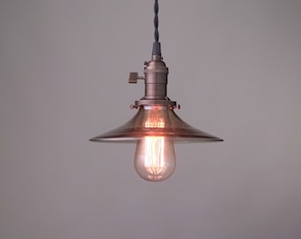 Pendant Lighting - Smoked Glass - Ceiling Light - Industrial Pendant - Vintage Pendant Lamp