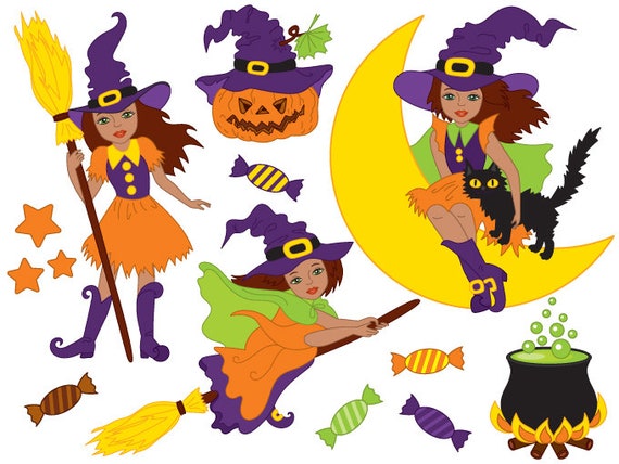 Items Similar To African American Witch Clipart Digital Vector.