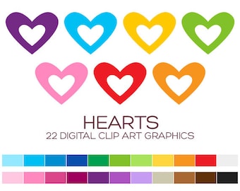 Valentine Heart Clipart for Personal & Commercial Usage - 22 digital hearts / 2x1.5 inches - A80016
