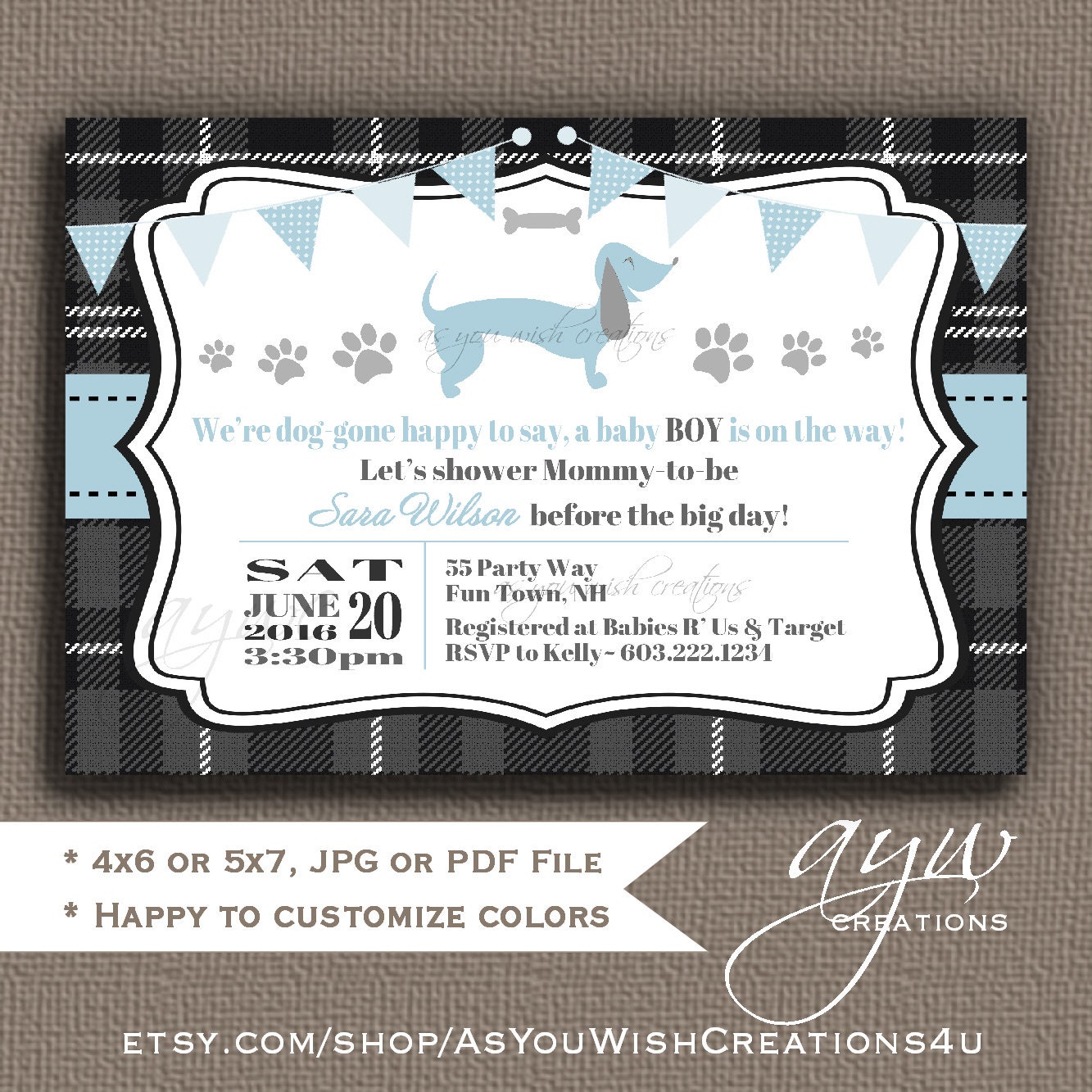 Dog Baby Shower Invitation Boy Dog Invitation Chevron Baby