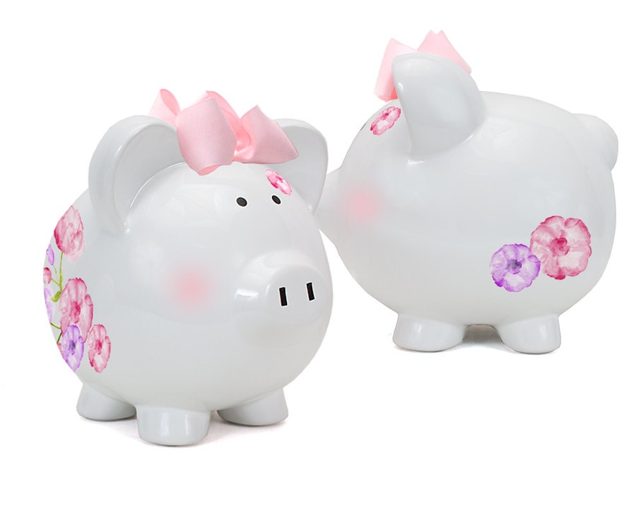 Pretty Flowers Personalized Piggy Bank by personalizepiggybank