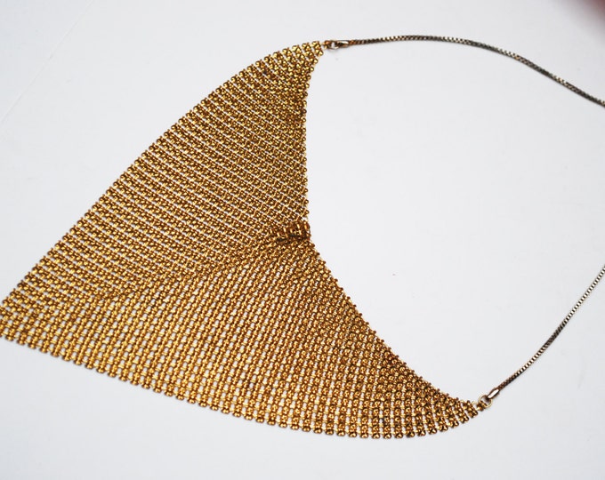 Metallic Gold Mesh Bib Necklace - Golden Metal scarf