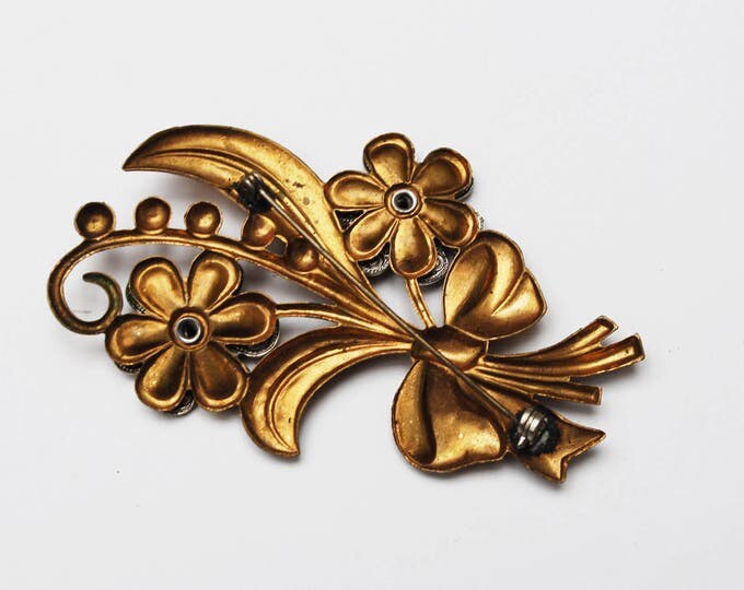 Flower Brooch - Art Deco - Gold filled - cut silver steel - Floral pin