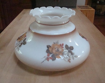 Large Vintage Gone With The Wind Style Milk Glass Table Lamp / Floral Lamp Shade 9 3/4" Fitter