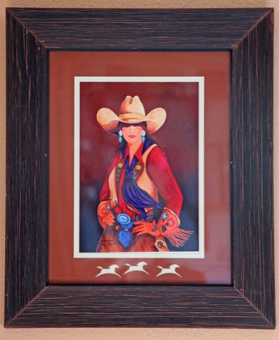 Doreman Burns Cowgirl Signed Print Matted Framed 16 x